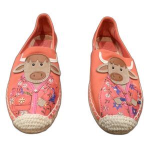 Tory Burch Chinese New Year Ox Espadrilles Orange Shoes Slippers Flats Size 6.5M